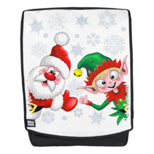 Santa and Elf Christmas Characters Thumbs Up   Backpack