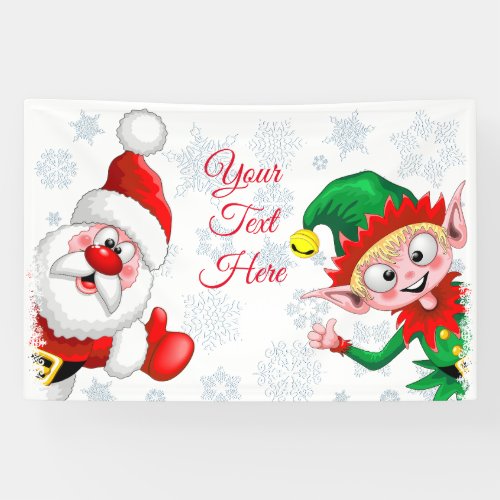 Santa and Elf Christmas Characters Thumbs Up  Banner