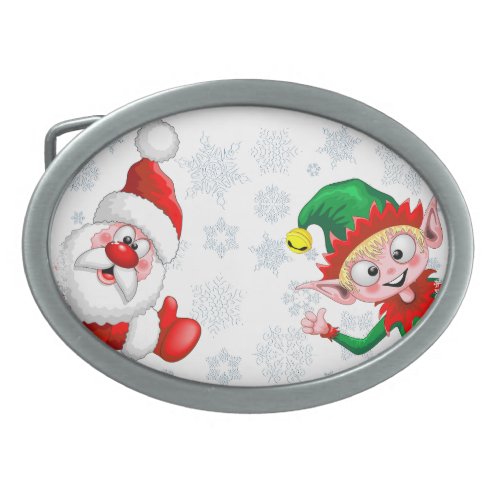 Santa and Elf Christmas Characters Thumbs Up  Belt Buckle