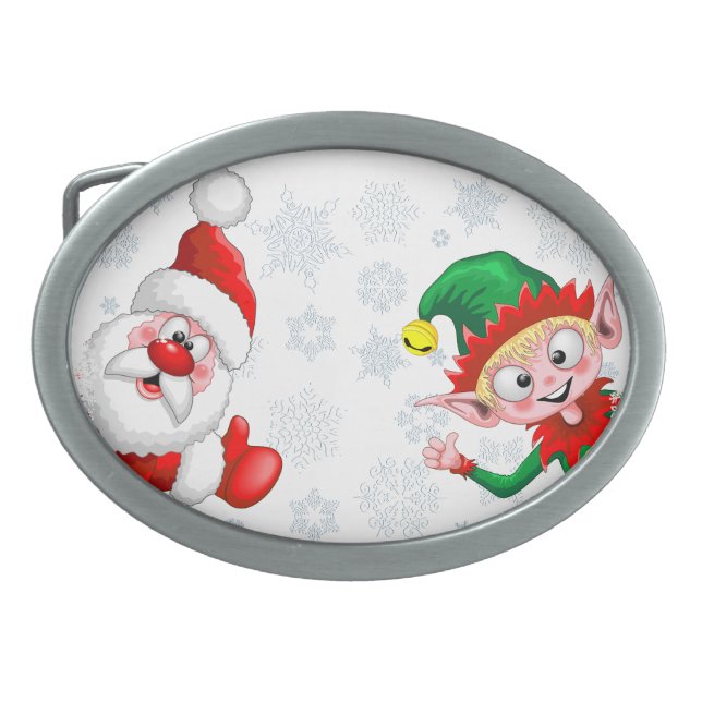 Santa and Elf Christmas Characters Thumbs Up  Belt Buckle (Front)