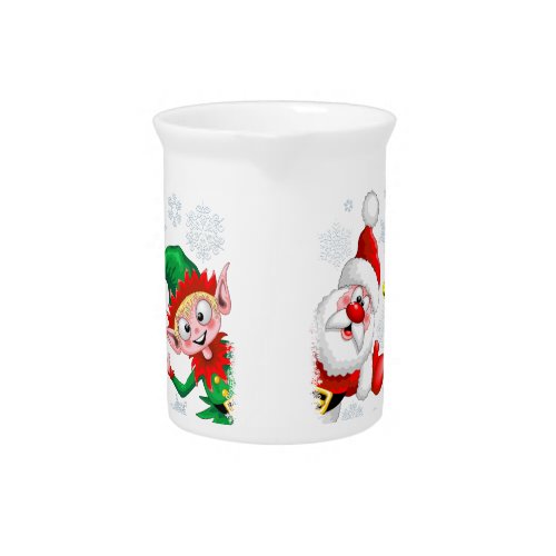 Santa and Elf Christmas Characters Thumbs Up  Beverage Pitcher