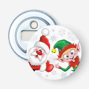 Santa and Elf Christmas Characters Thumbs Up  Bottle Opener