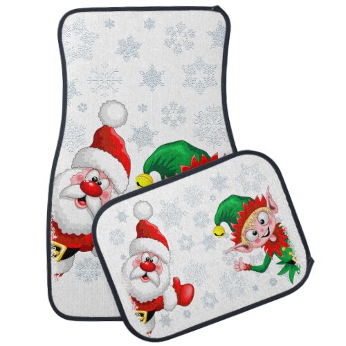 Santa and Elf Christmas Characters Thumbs Up  Car Floor Mat