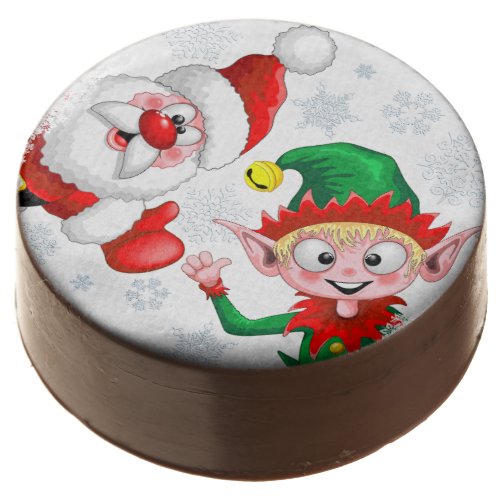 Santa and Elf Christmas Characters Thumbs Up  Chocolate Covered Oreo