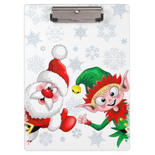 Santa and Elf Christmas Characters Thumbs Up  Clipboard