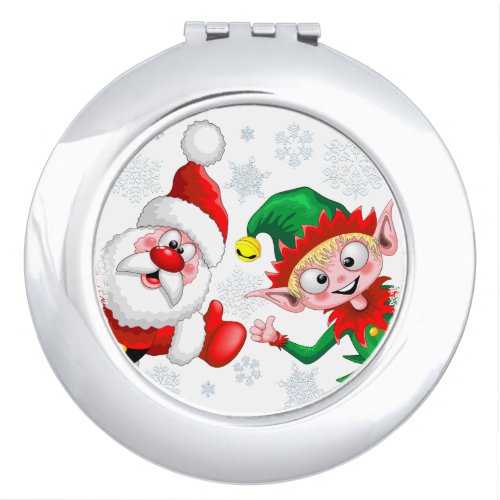 Santa and Elf Christmas Characters Thumbs Up  Compact Mirror
