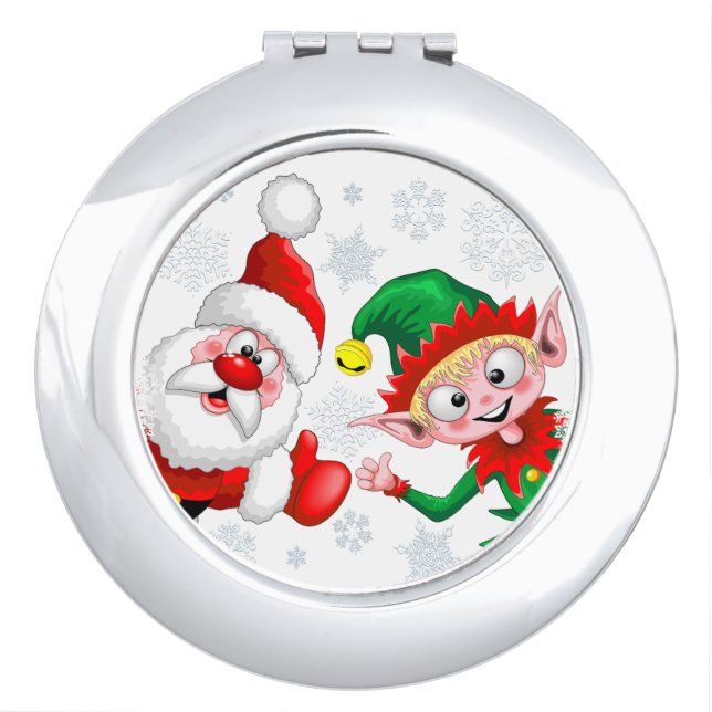 Santa and Elf Christmas Characters Thumbs Up  Compact Mirror (Front)