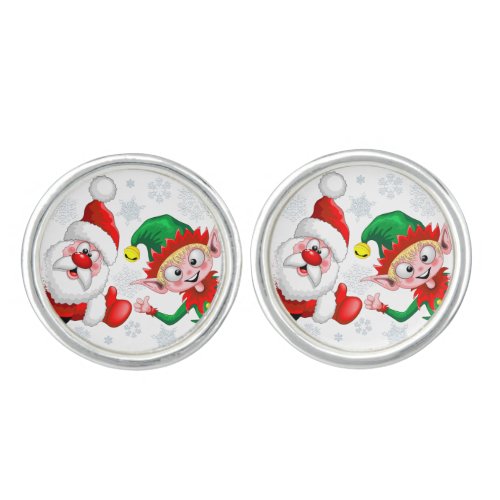 Santa and Elf Christmas Characters Thumbs Up  Cufflinks