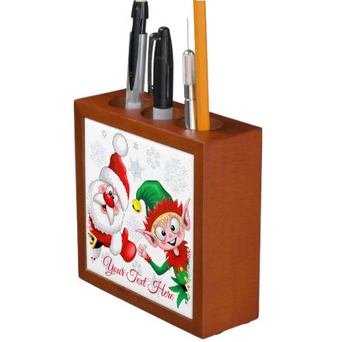 Santa and Elf Christmas Characters Thumbs Up  Desk Organizer
