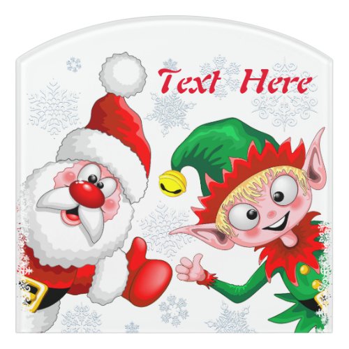 Santa and Elf Christmas Characters Thumbs Up  Door Sign