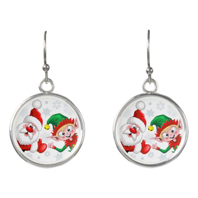 Santa and Elf Christmas Characters Thumbs Up   Earrings (Front)