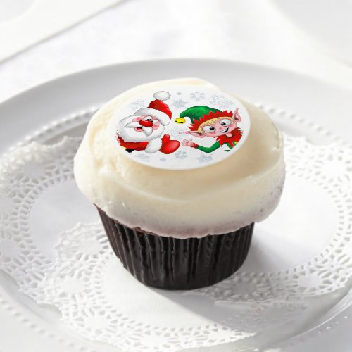 Santa and Elf Christmas Characters Thumbs Up  Edible Frosting Rounds