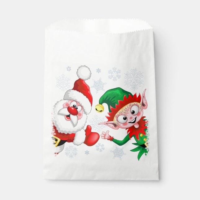 Santa and Elf Christmas Characters Thumbs Up   Favor Bag (Front)