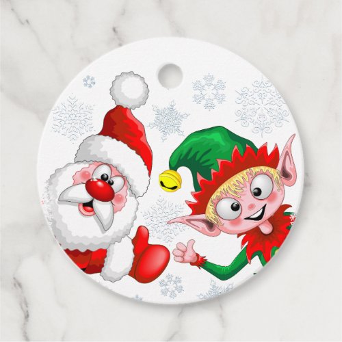 Santa and Elf Christmas Characters Thumbs Up  Favor Tags