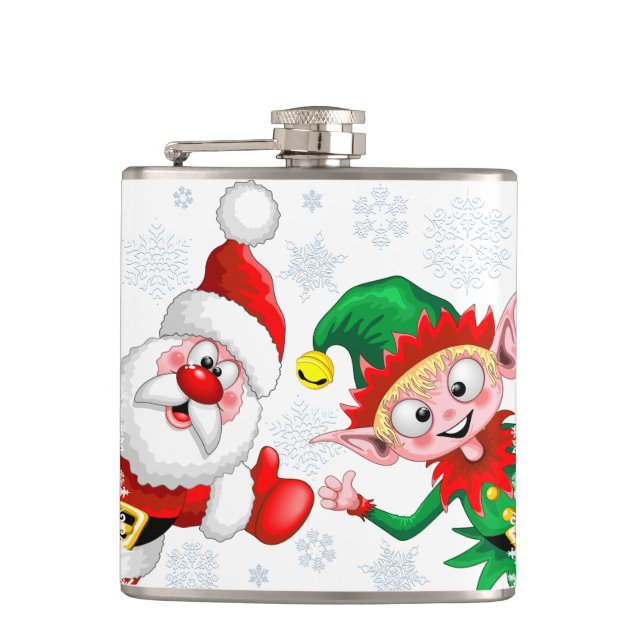 Santa and Elf Christmas Characters Thumbs Up  Flask (Front)