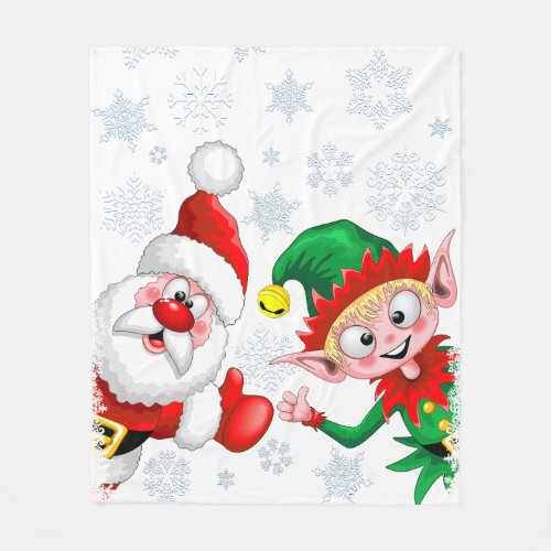Santa and Elf Christmas Characters Thumbs Up  Fleece Blanket