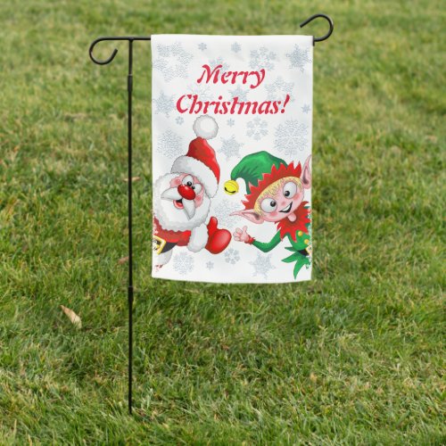 Santa and Elf Christmas Characters Thumbs Up  Garden Flag