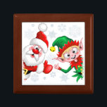 Santa and Elf Christmas Characters Thumbs Up   Gift Box<br><div class="desc">Cute and Happy Santa and Elf Happy Christmas Cartoon Characters with Thumbs up,  celebrating Holidays. Original Vector Illustration Copyright BluedarkArt TheChameleonArt.</div>