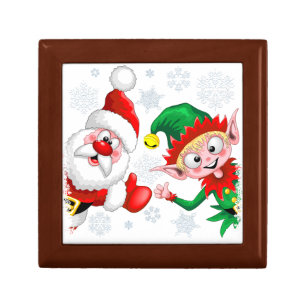 Santa and Elf Christmas Characters Thumbs Up   Gift Box