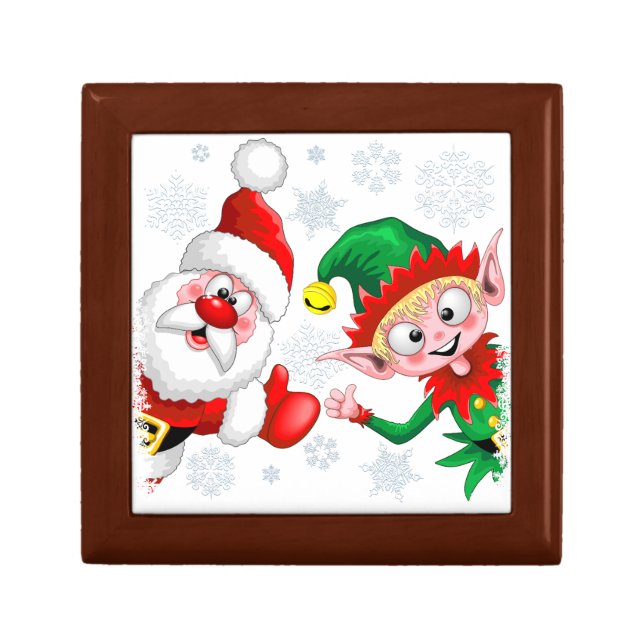 Santa and Elf Christmas Characters Thumbs Up   Gift Box (Front)