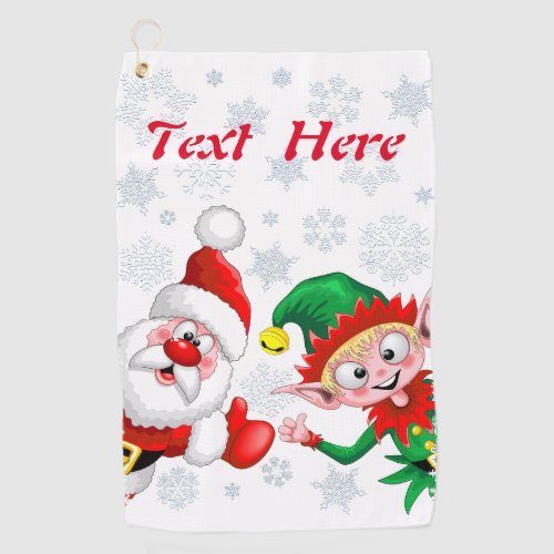 Santa and Elf Christmas Characters Thumbs Up  Golf Towel