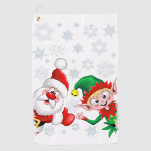 Santa and Elf Christmas Characters Thumbs Up  Golf Towel