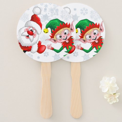 Santa and Elf Christmas Characters Thumbs Up  Hand Fan