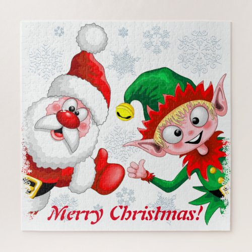 Santa and Elf Christmas Characters Thumbs Up  Jigsaw Puzzle
