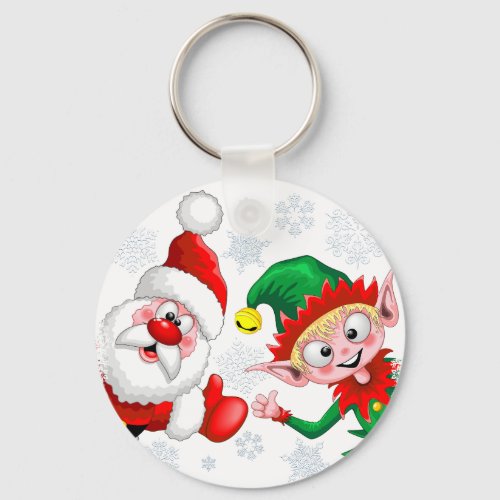 Santa and Elf Christmas Characters Thumbs Up  Keychain