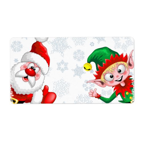 Santa and Elf Christmas Characters Thumbs Up  Label
