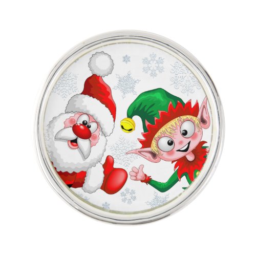 Santa and Elf Christmas Characters Thumbs Up  Lapel Pin