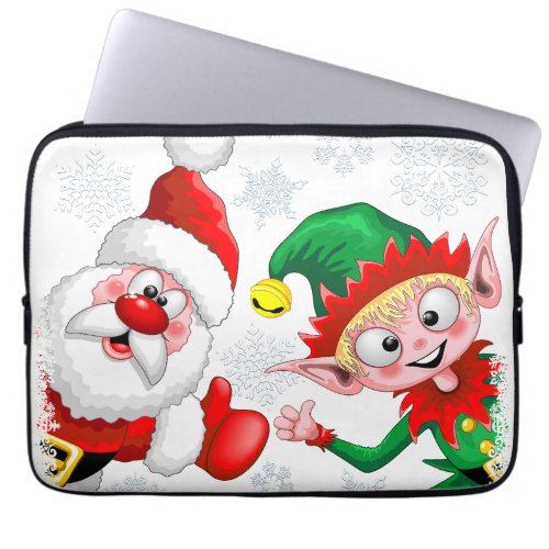 Santa and Elf Christmas Characters Thumbs Up  Laptop Sleeve