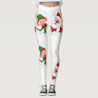 Santa and Elf Christmas Characters Thumbs Up   Leggings