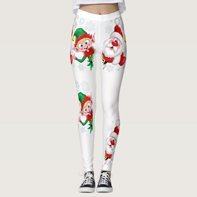 Santa and Elf Christmas Characters Thumbs Up   Leggings (Front)