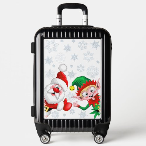 Santa and Elf Christmas Characters Thumbs Up  Luggage