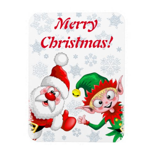 Santa and Elf Christmas Characters Thumbs Up   Magnet