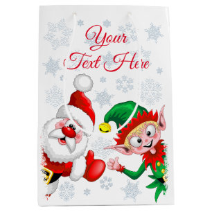 Santa and Elf Christmas Characters Thumbs Up  Medium Gift Bag