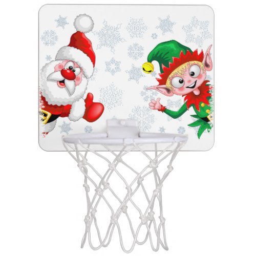Santa and Elf Christmas Characters Thumbs Up  Mini Basketball Hoop