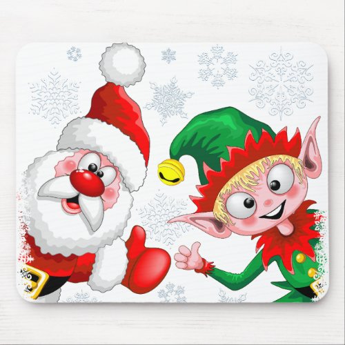 Santa and Elf Christmas Characters Thumbs Up Mouse Pad