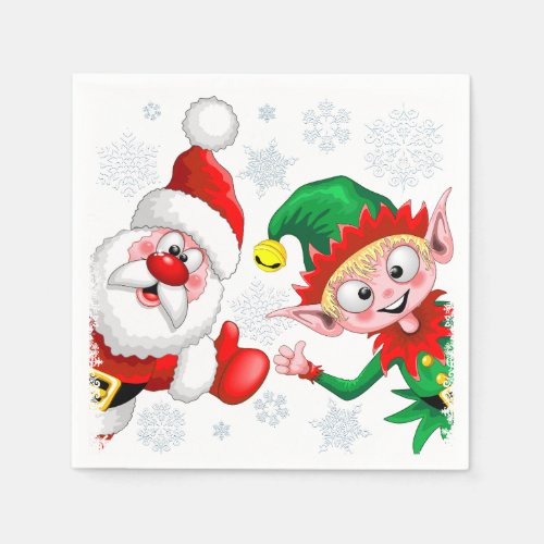 Santa and Elf Christmas Characters Thumbs Up  Napkins