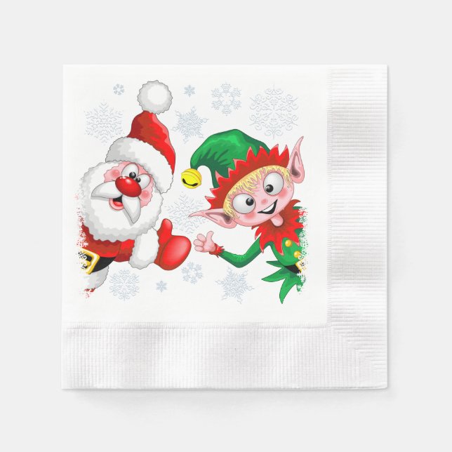 Santa and Elf Christmas Characters Thumbs Up   Napkins (Front)