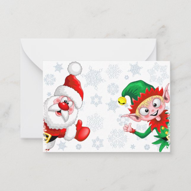 Santa and Elf Christmas Characters Thumbs Up  Note Card (Front)