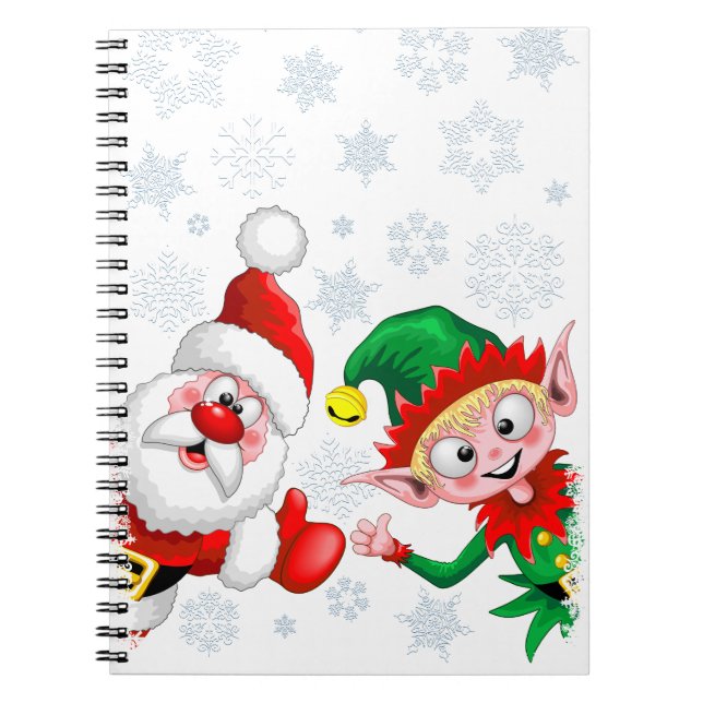 Santa and Elf Christmas Characters Thumbs Up  Notebook (Front)