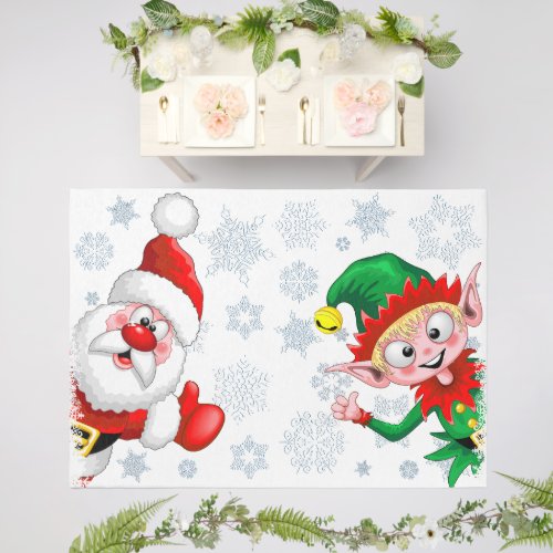 Santa and Elf Christmas Characters Thumbs Up  Outdoor Rug