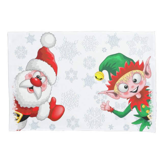Santa and Elf Christmas Characters Thumbs Up   Pillow Case (Front)