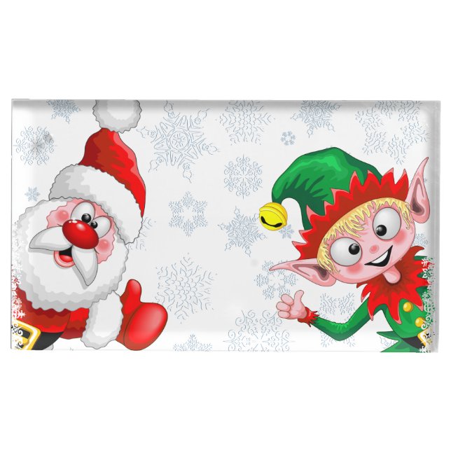 Santa and Elf Christmas Characters Thumbs Up   Place Card Holder (Front)