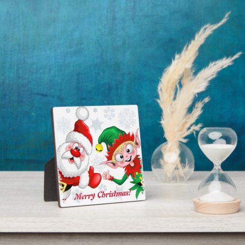 Santa and Elf Christmas Characters Thumbs Up  Plaque