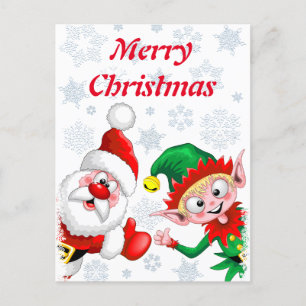 Santa and Elf Christmas Characters Thumbs Up  Postcard