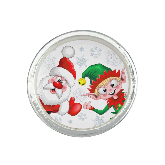 Santa and Elf Christmas Characters Thumbs Up  Ring (Front)