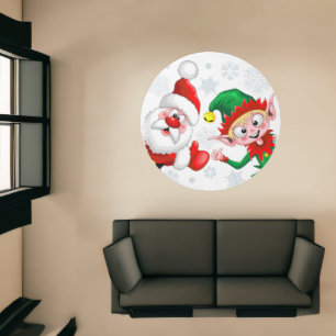 Santa and Elf Christmas Characters Thumbs Up  Rug